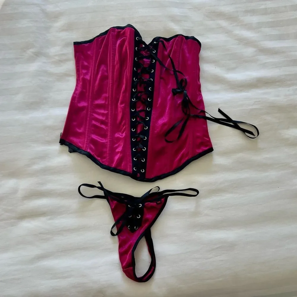 Velour Corset and Matching Thong Panties Set XS
